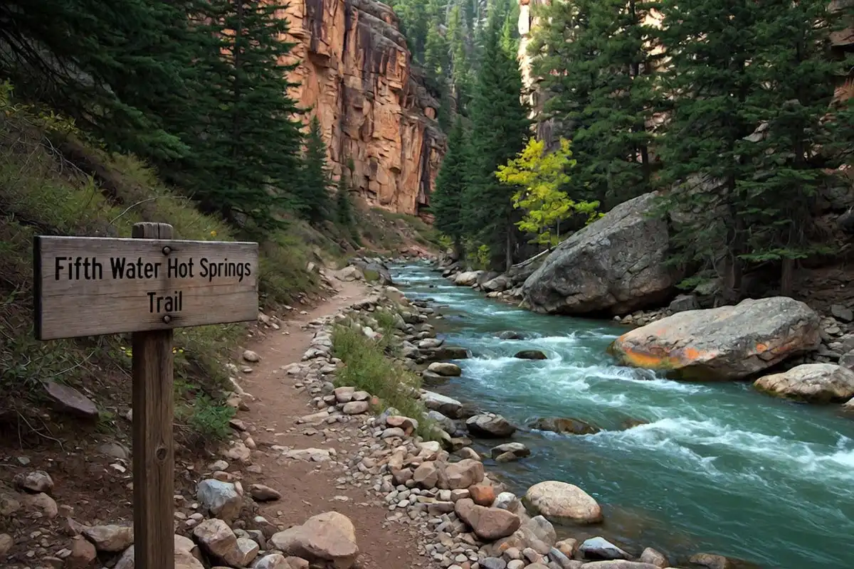 Dirt hiking trail following Sixth Water Creek through Diamond Fork Canyon on the way to Fifth Water Hot Springs