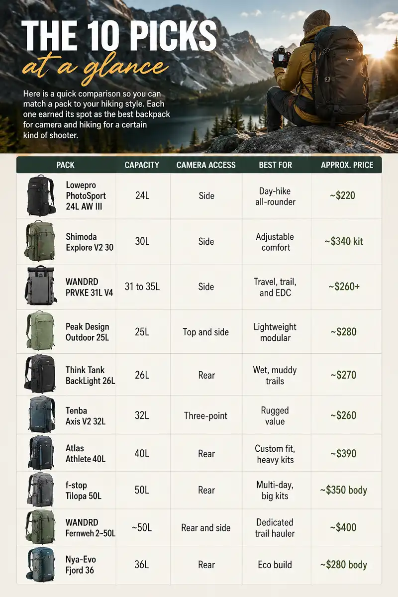 Comparison of the 10 best camera and hiking backpacks