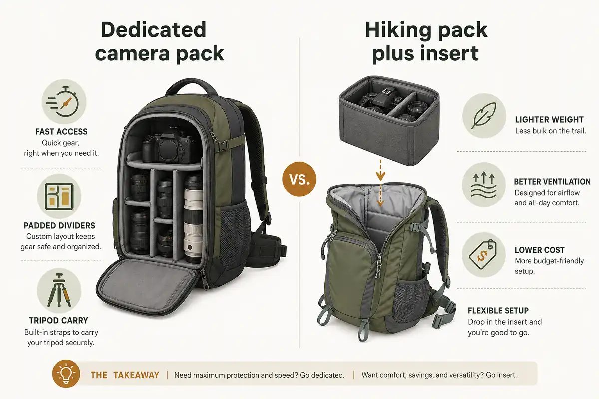 Dedicated camera backpack versus hiking backpack with camera insert