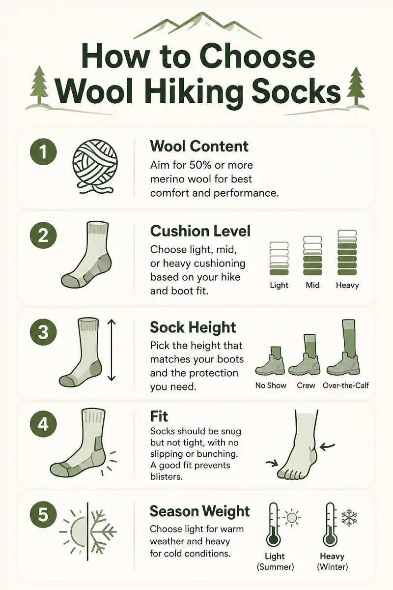 Five point checklist for choosing wool hiking socks