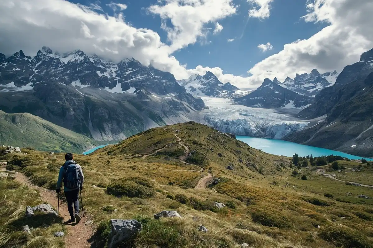 Patagonia hiking beneath dramatic granite peaks and glaciers