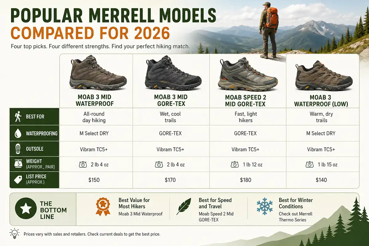 Popular Merrell hiking boots comparison guide for 2026