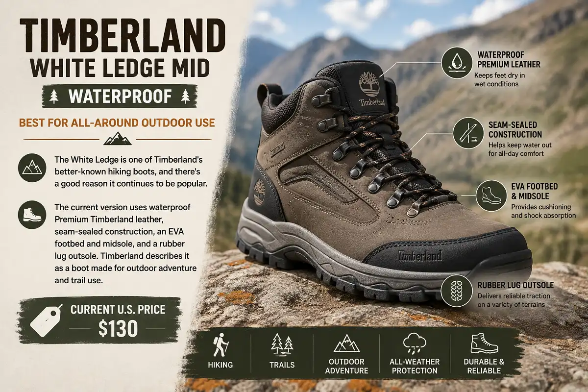 Timberland White Ledge Mid Waterproof hiking boot with key features and price