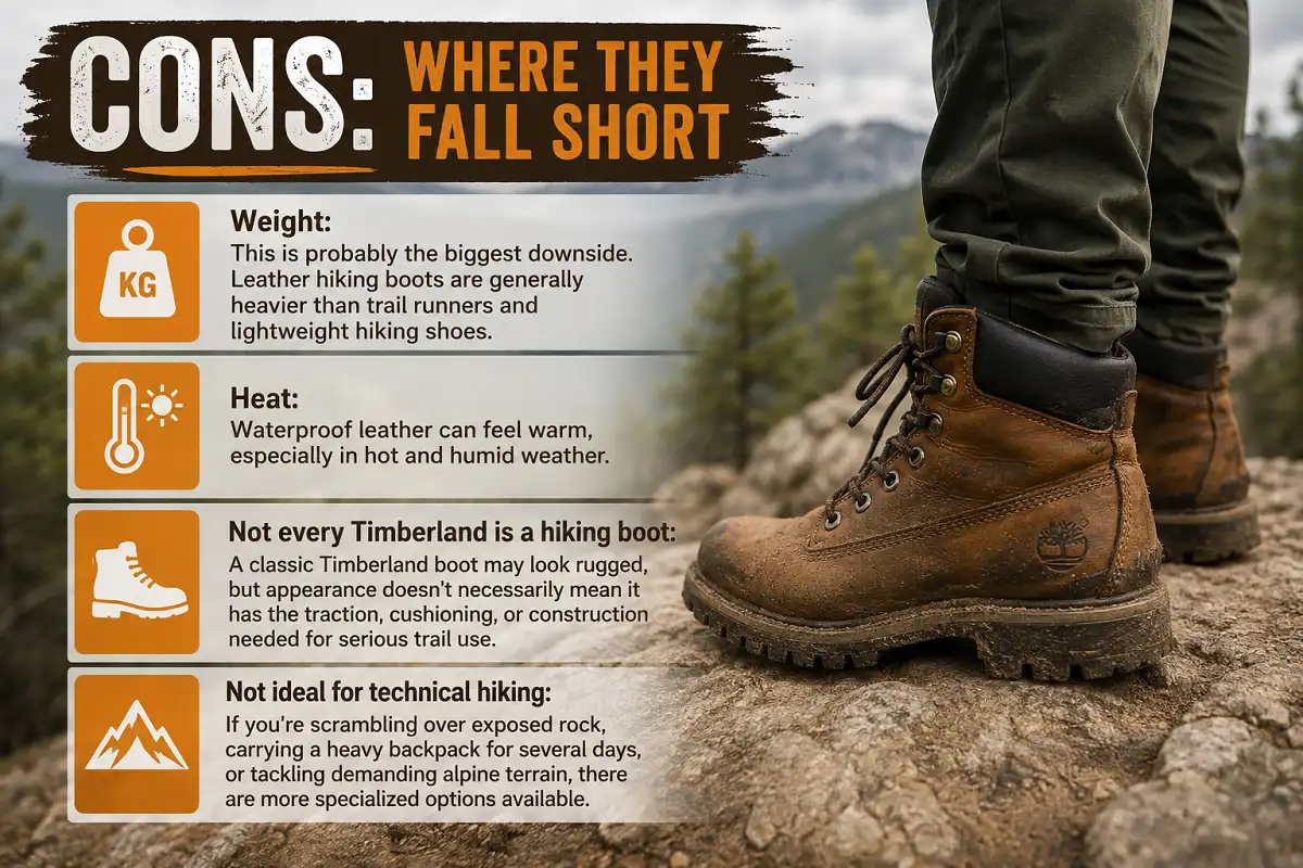 Infographic showing the drawbacks of Timberland hiking boots