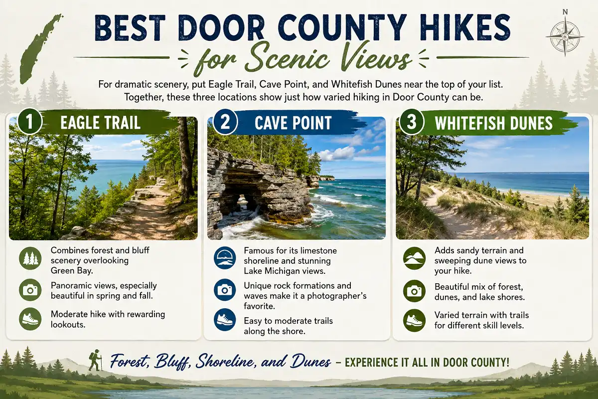 Infographic showing the best Door County hikes for scenic views