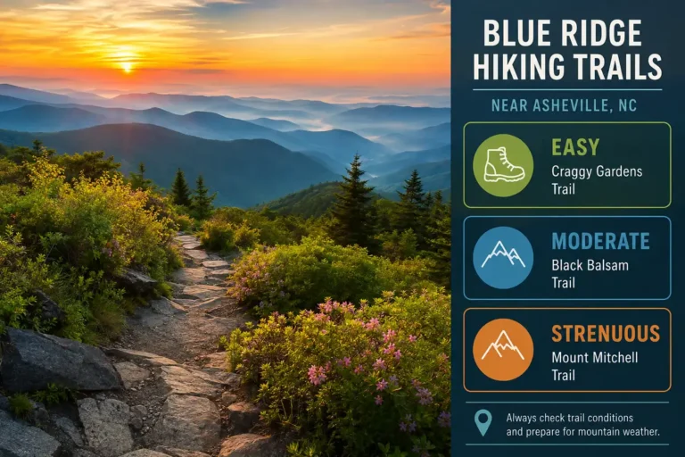 Best hiking in Asheville, North Carolina — infographic of top trails by difficulty