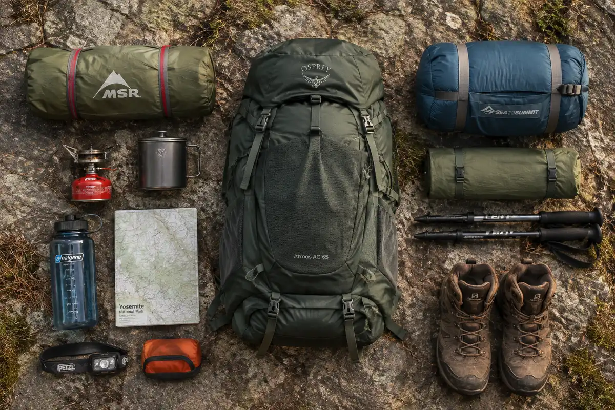 Best long-distance hiking backpack with essential gear laid out before a multi-day trip