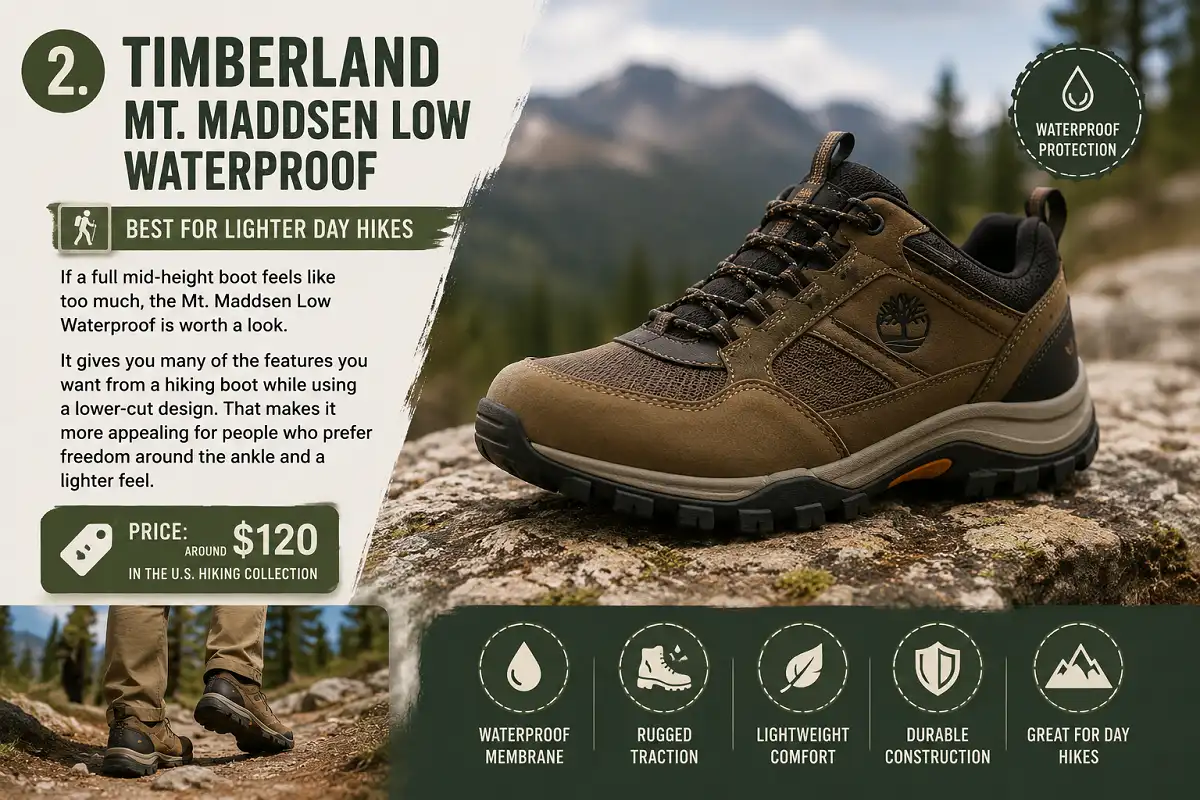 Timberland Mt. Maddsen Low Waterproof hiking shoe for lighter day hikes