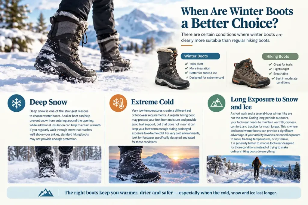 Winter boots for deep snow, extreme cold, and long exposure to ice and snow