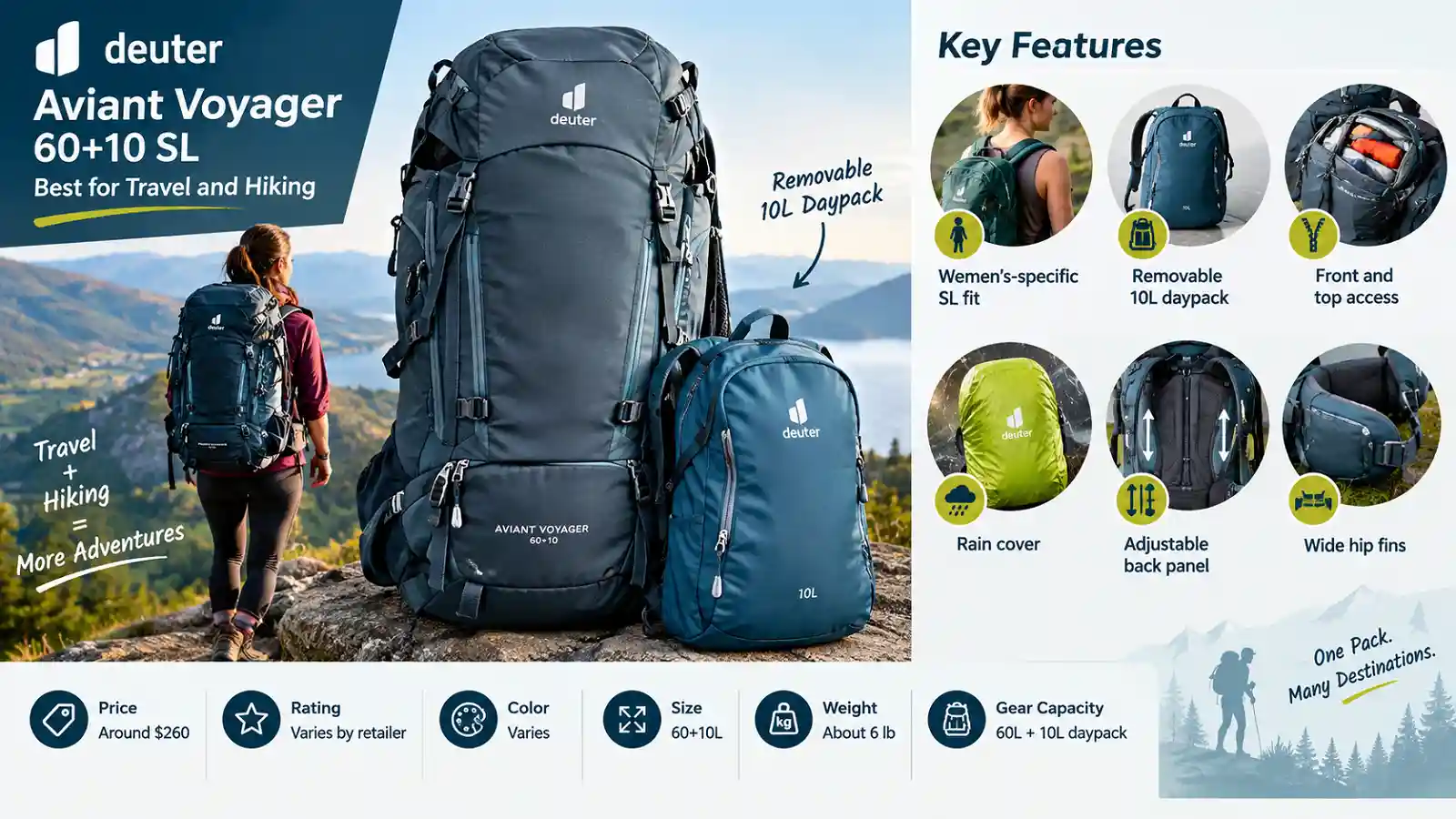 Deuter Aviant Voyager 60+10 SL travel and hiking backpack