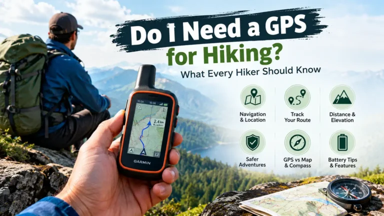 Do I need a GPS for hiking? Hiker using a GPS device for navigation with a map and compass