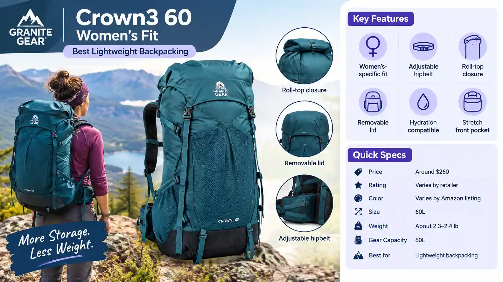 Granite Gear Crown3 60 Women's Fit lightweight backpacking pack